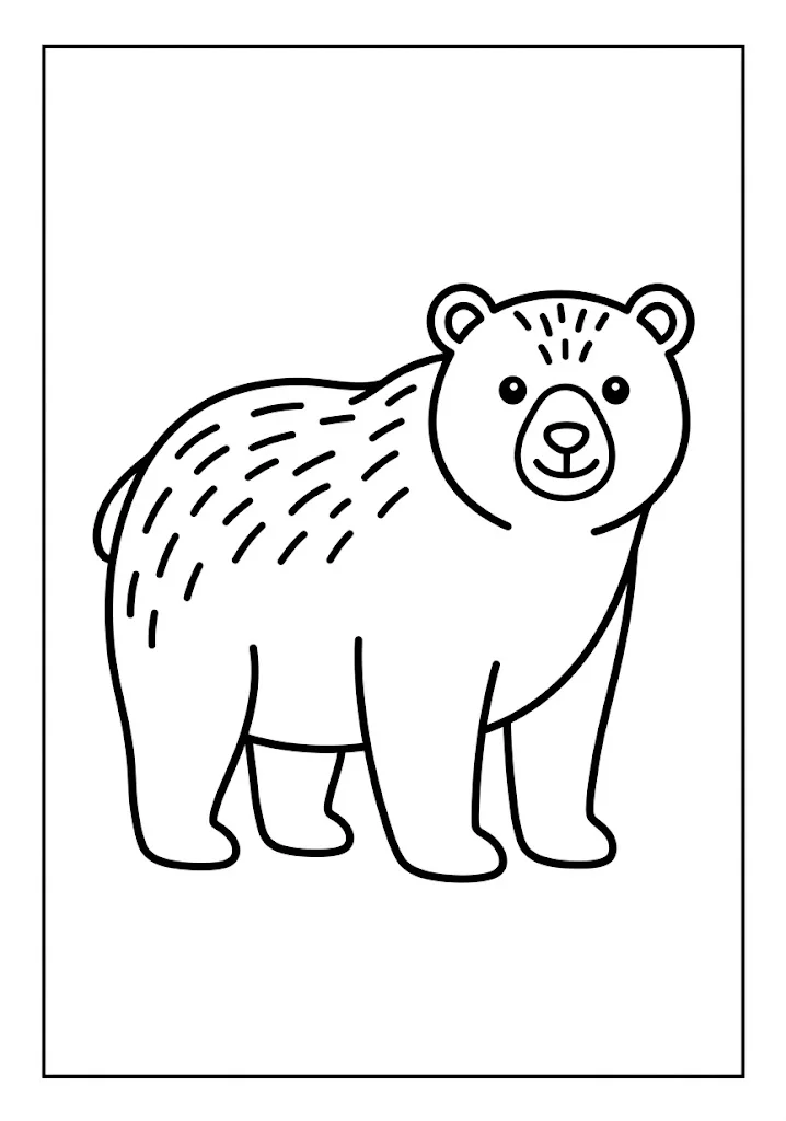高齢者向け無料塗り絵：クマ（初級・A4印刷用）