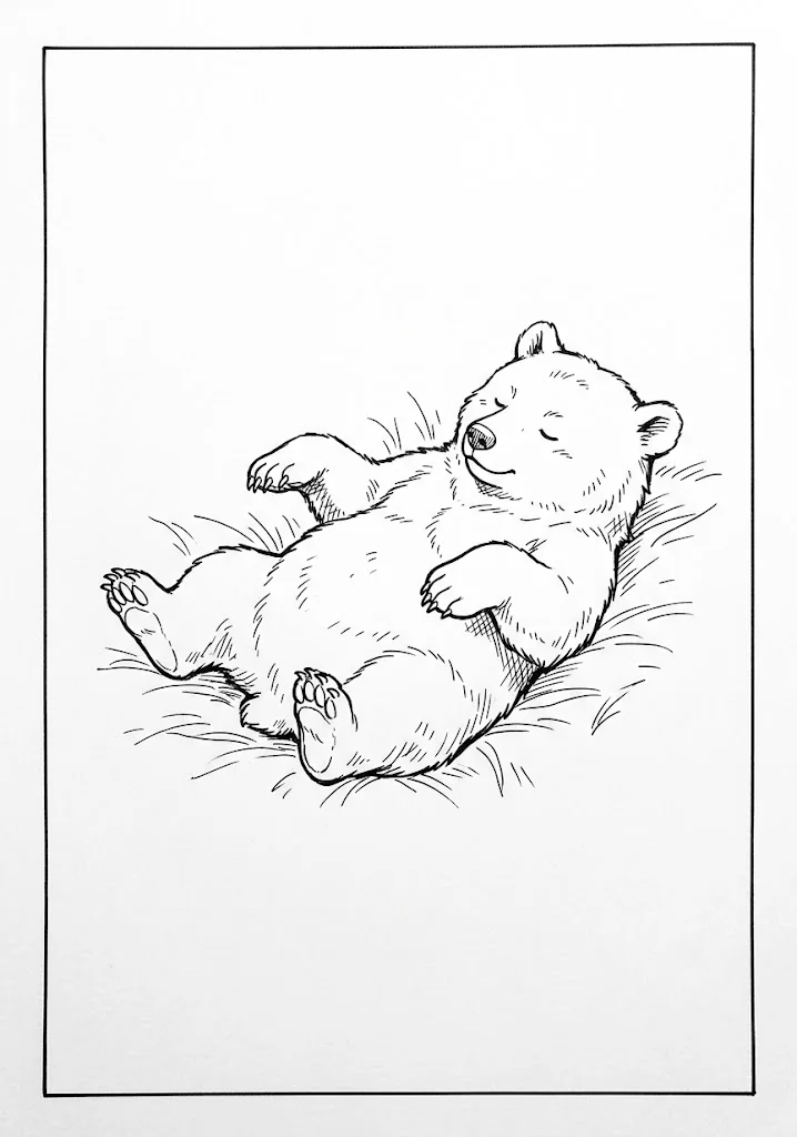 高齢者向け無料塗り絵：クマ（中級・A4印刷用）