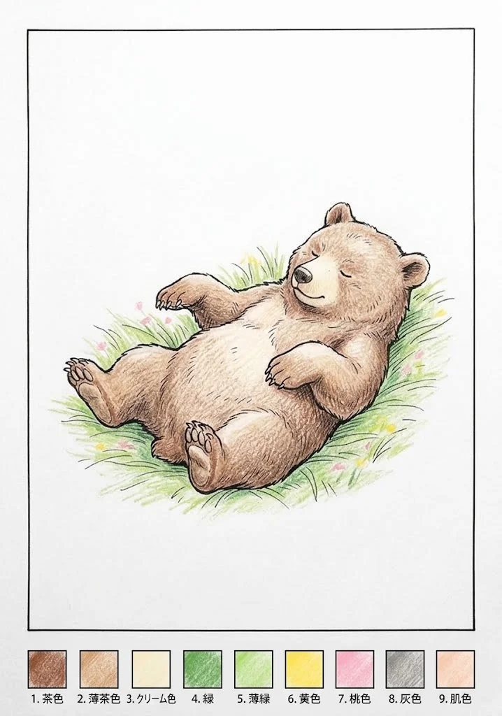 クマの塗り絵 完成見本（彩色の見本）