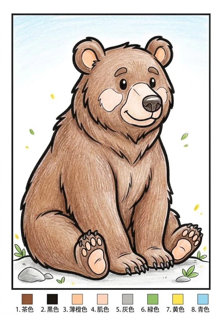 クマの塗り絵 完成見本（彩色の見本）