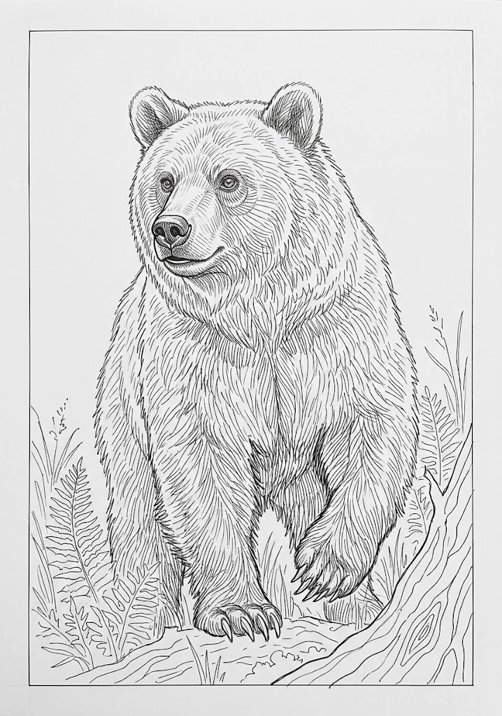 高齢者向け無料塗り絵：クマ（芸術家・A4印刷用）
