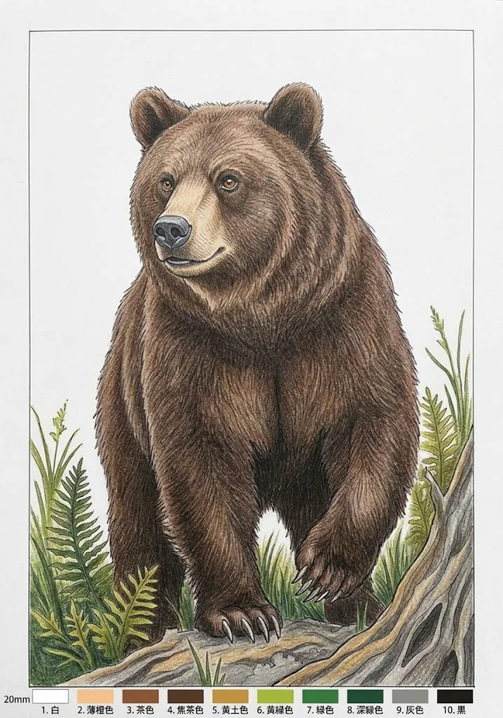 クマの塗り絵 完成見本（彩色の見本）