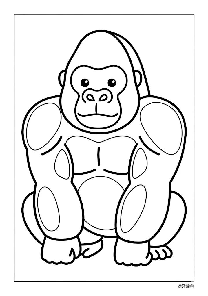 高齢者向け無料塗り絵:力強いゴリラ(初級・A4印刷用)