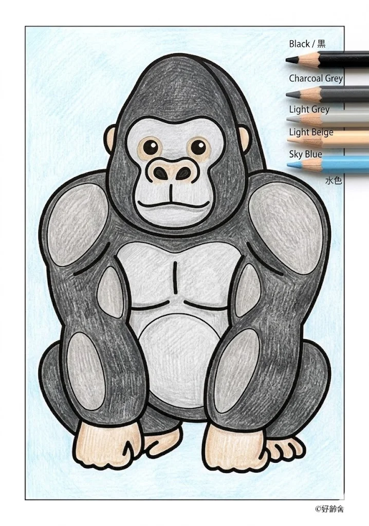 ゴリラの塗り絵 完成見本(彩色の見本)