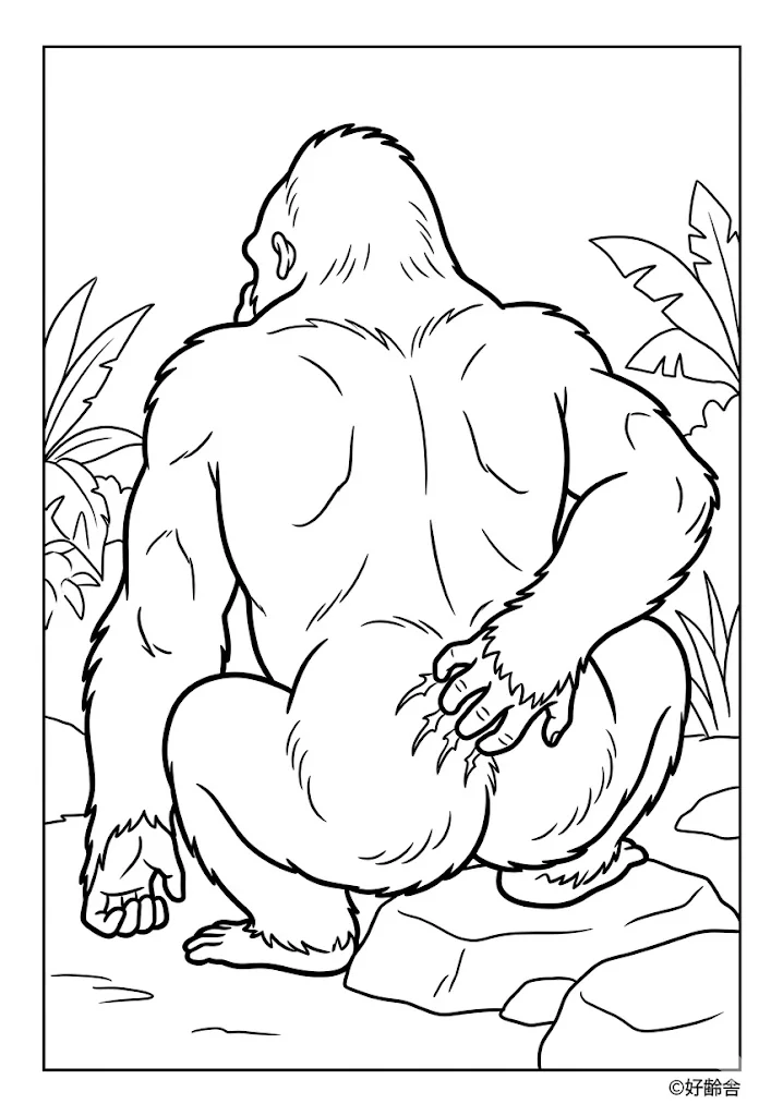 高齢者向け無料塗り絵：親子のゴリラ（上級・A4印刷用）