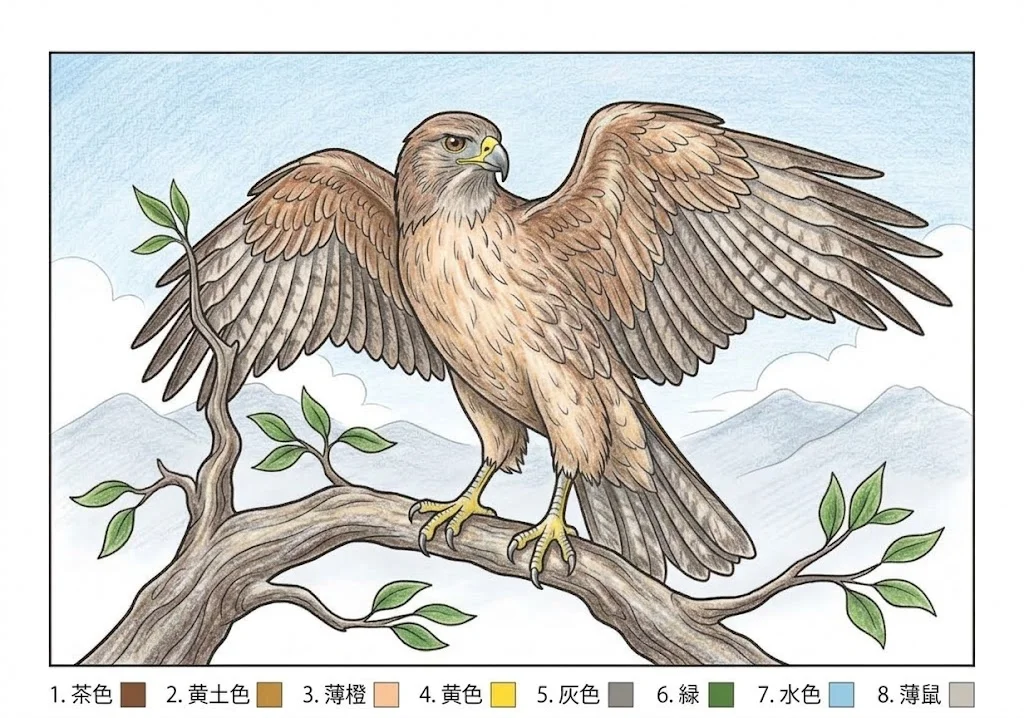 タカの塗り絵 完成見本（彩色の見本）