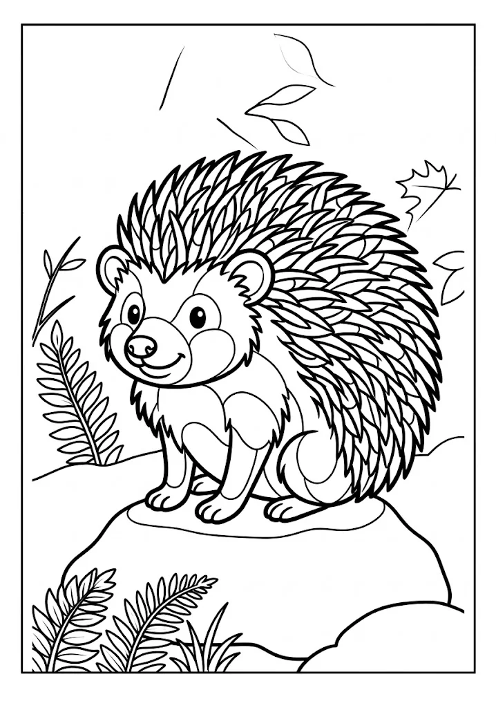 高齢者向け無料塗り絵：ハリネズミ（上級・A4印刷用）