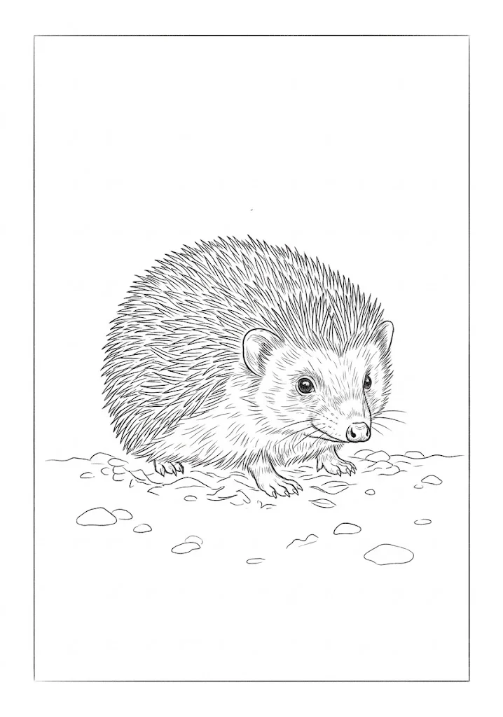 高齢者向け無料塗り絵：ハリネズミ（芸術家・A4印刷用）