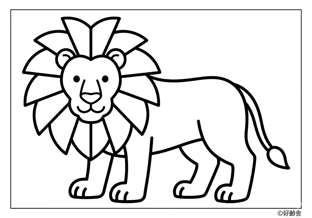 高齢者向け無料塗り絵：強くてかっこいいライオンの姿（初級・A4印刷用）