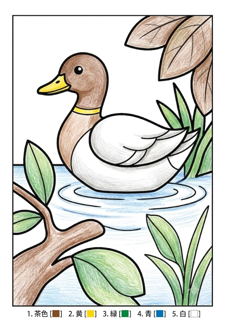 マガモの塗り絵 完成見本（彩色の見本）