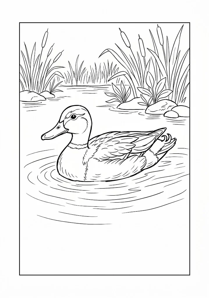 高齢者向け無料塗り絵：マガモ（中級・A4印刷用）