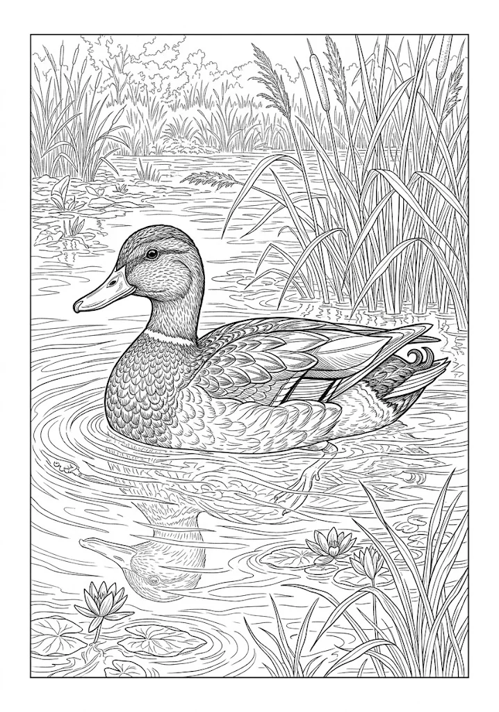 高齢者向け無料塗り絵：マガモ（芸術家・A4印刷用）