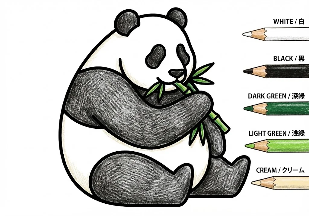 パンダの塗り絵 完成見本（彩色の見本）