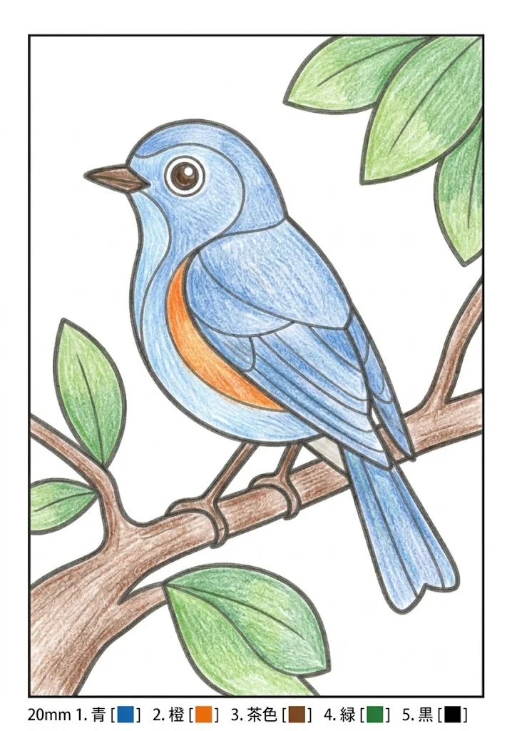 ルリビタキの塗り絵 完成見本（彩色の見本）