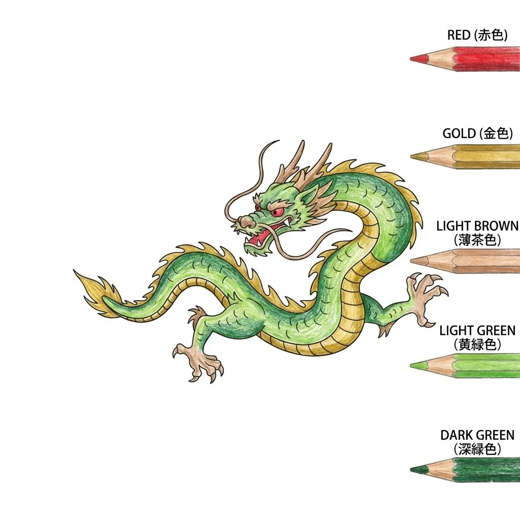 龍（たつ）の塗り絵 完成見本（彩色の見本）