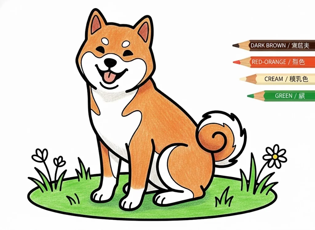 柴犬の塗り絵 完成見本（彩色の見本）