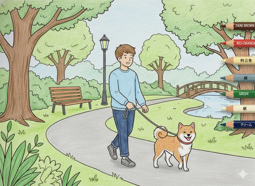 柴犬の塗り絵 完成見本（彩色の見本）