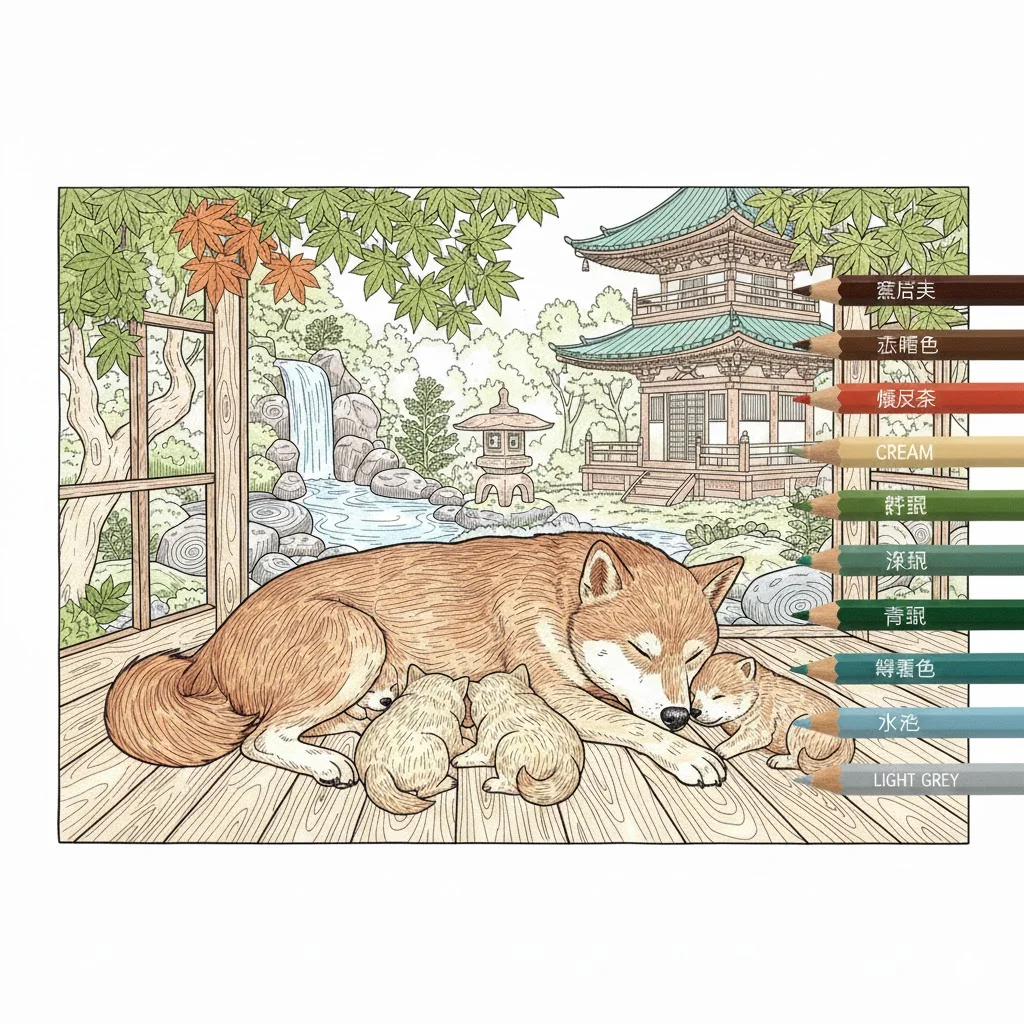 柴犬の塗り絵 完成見本（彩色の見本）