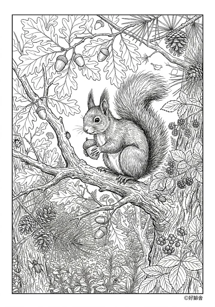 高齢者向け無料塗り絵：リス（芸術家・A4印刷用）