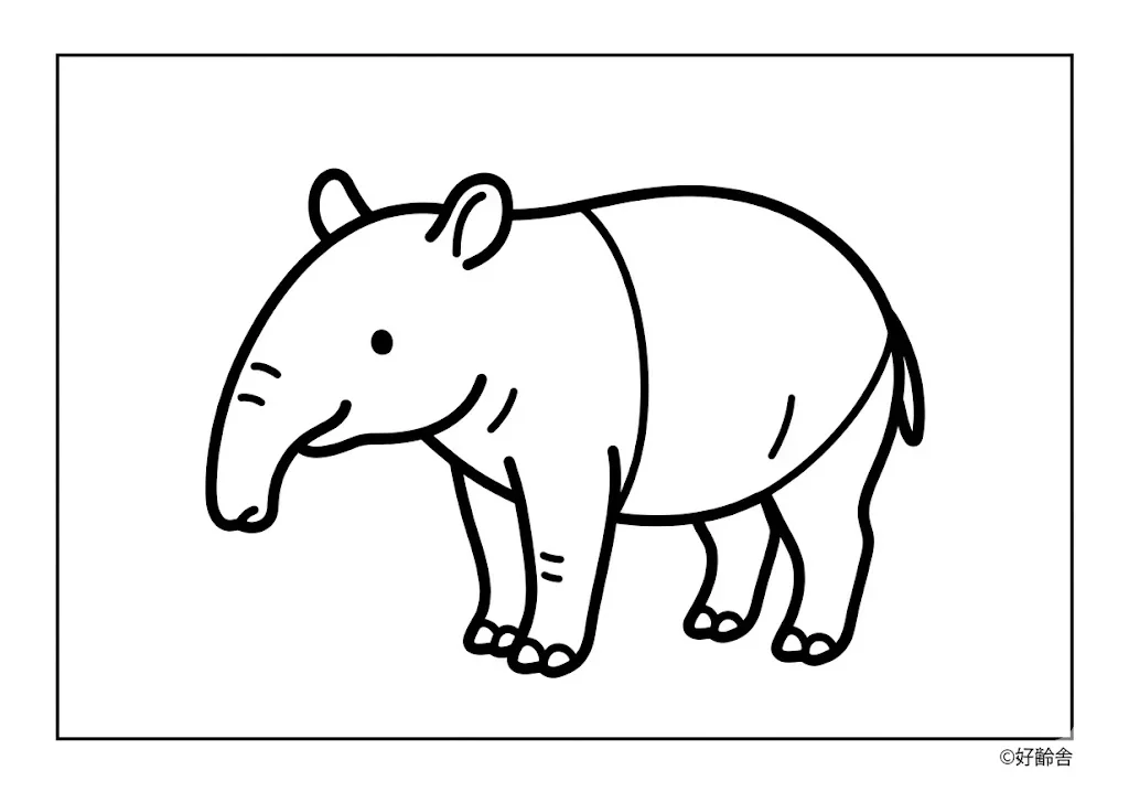 高齢者向け無料塗り絵：不思議な姿のバク（初級・A4印刷用）