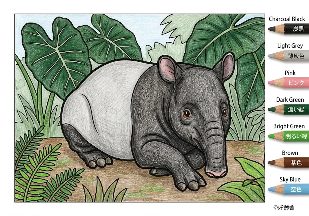 バクの塗り絵 完成見本（彩色の見本）