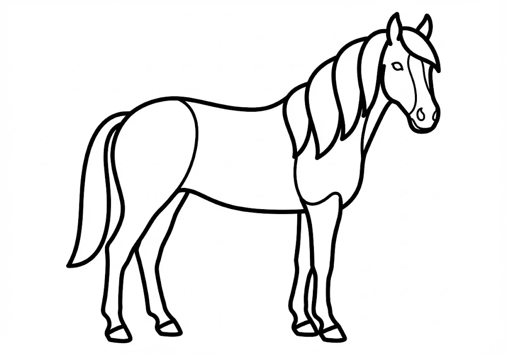 高齢者向け無料塗り絵：草原を歩く馬（初級・A4印刷用）