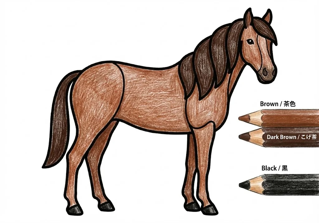 馬（うま）の塗り絵 完成見本（彩色の見本）