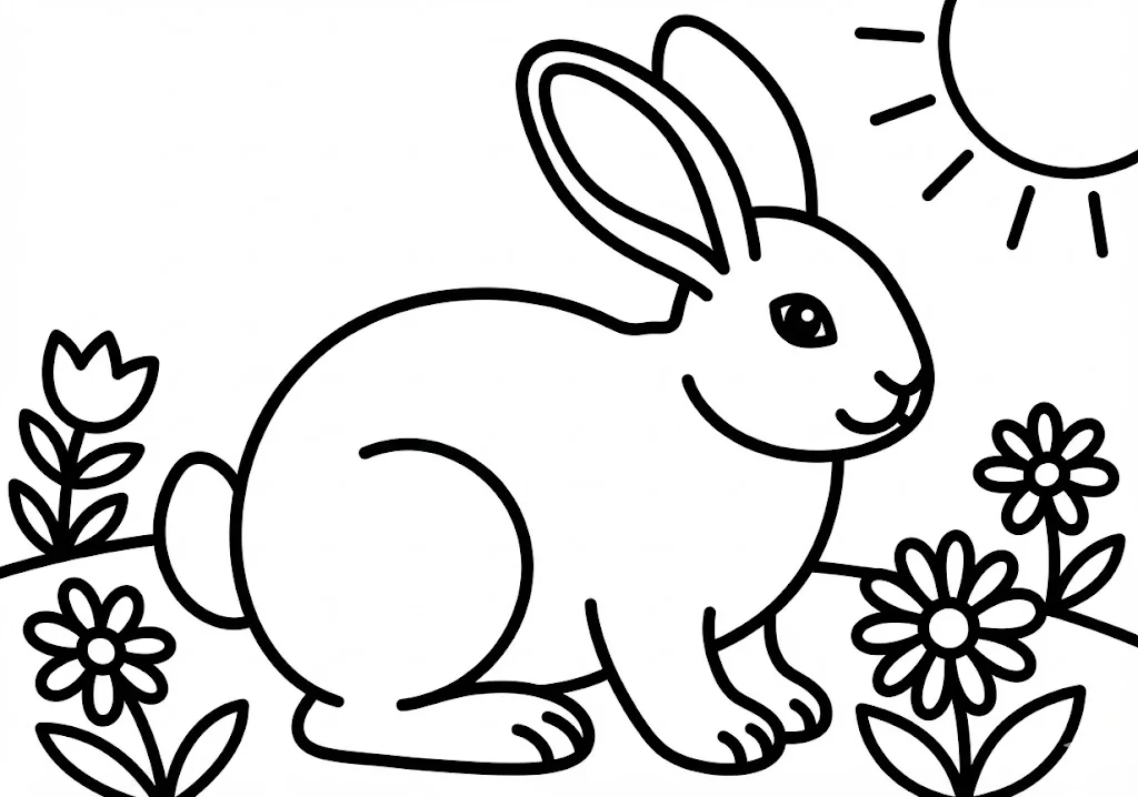 高齢者向け無料塗り絵：長い耳のうさぎ（初級・A4印刷用）