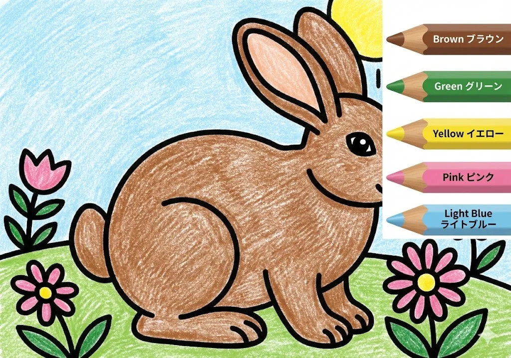 うさぎの塗り絵 完成見本（彩色の見本）