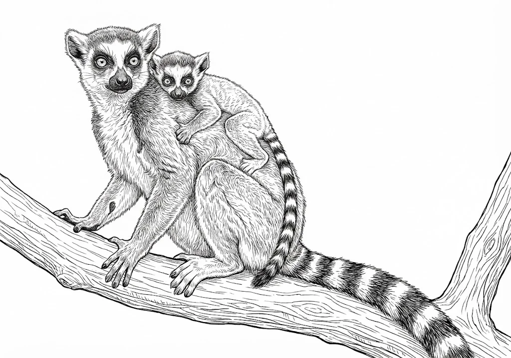 高齢者向け無料塗り絵：木の上で動く姿（上級・A4印刷用）