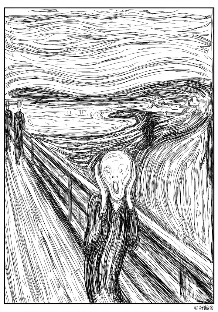 高齢者向け無料塗り絵：世界の名画 叫び