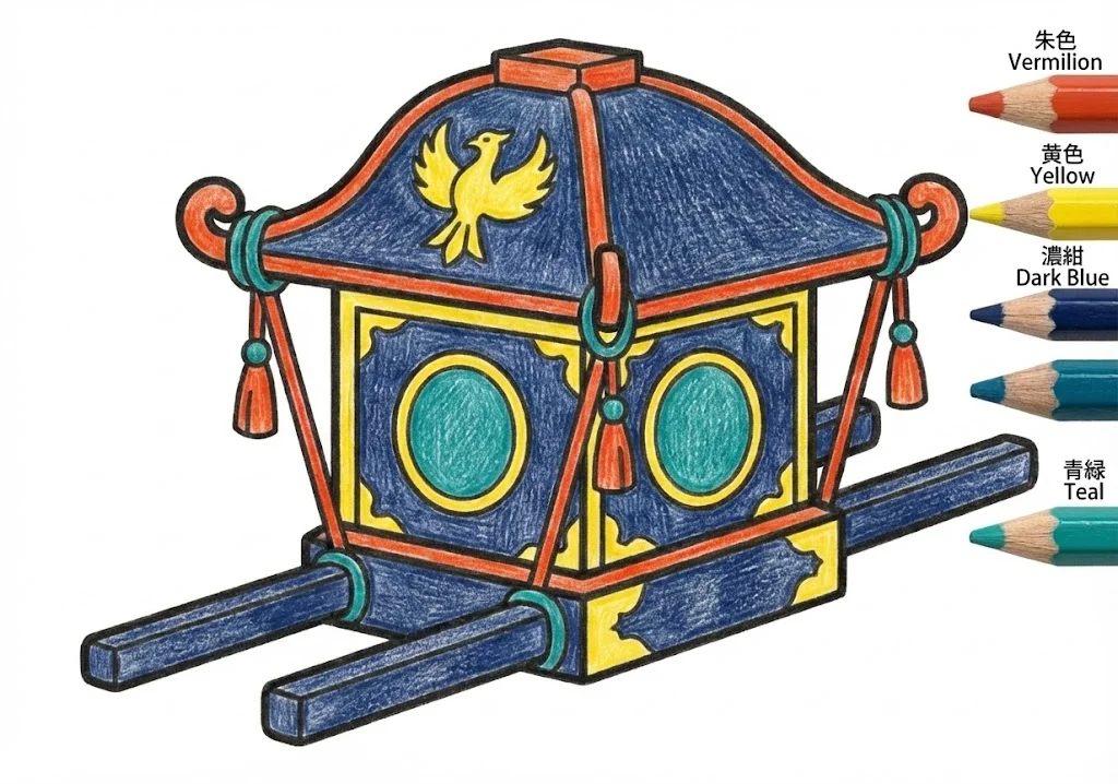 お神輿の塗り絵 完成見本（彩色の見本）