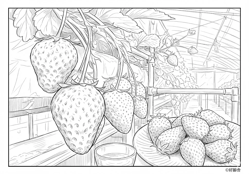 いちご (Strawberry) ｜ 高齢者（g3b3）向け無料塗り絵｜美味しい食べ物イラスト