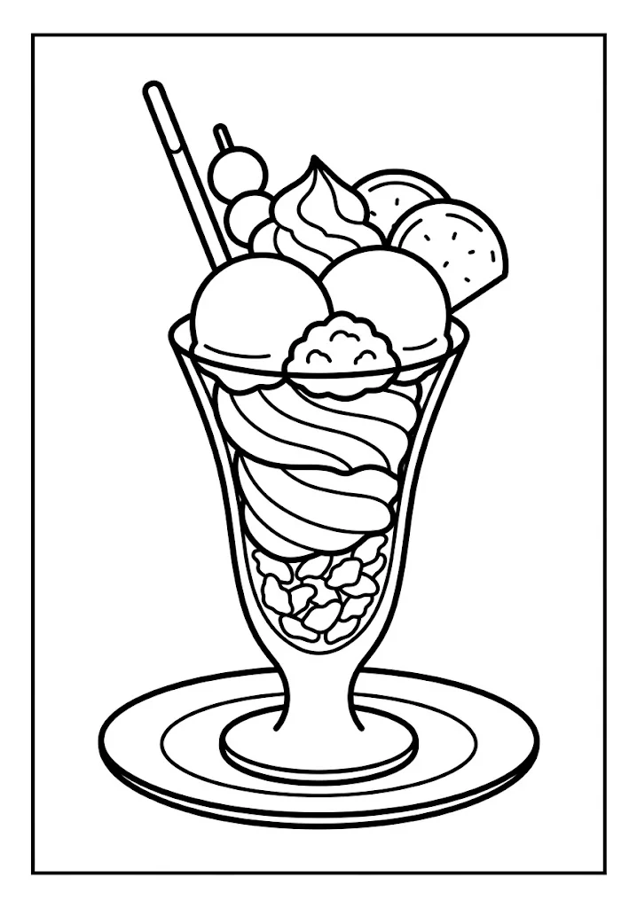 抹茶パフェ ｜ 高齢者向け無料塗り絵