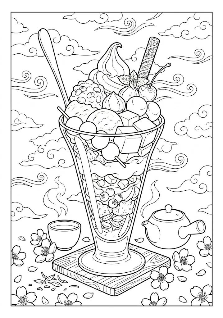 抹茶パフェ ｜ 高齢者向け無料塗り絵