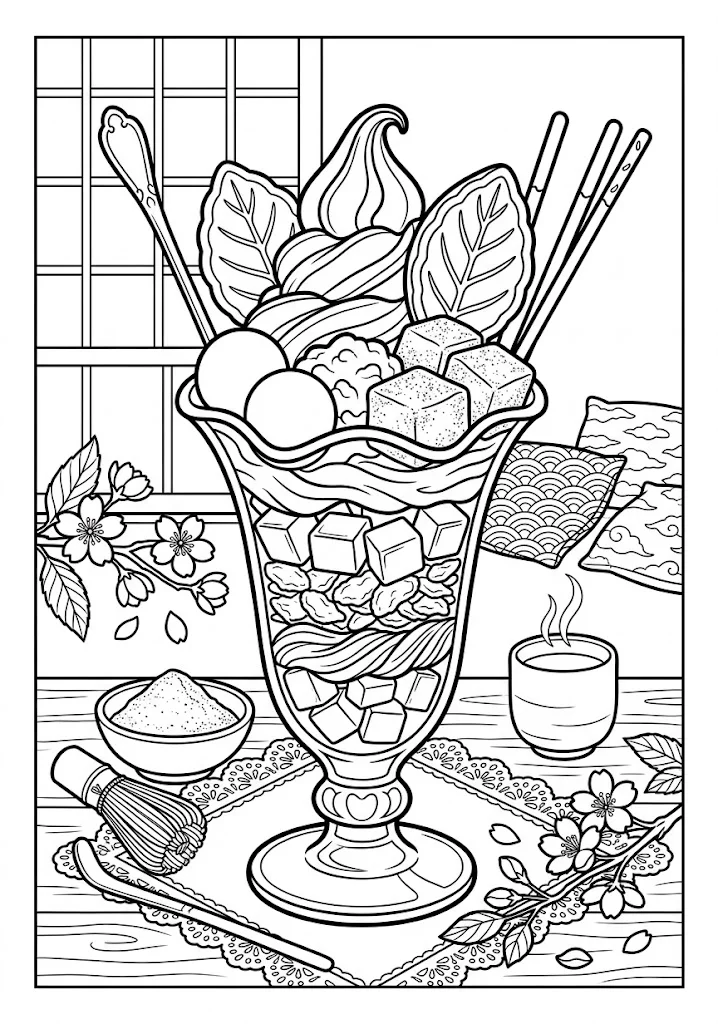 抹茶パフェ ｜ 高齢者向け無料塗り絵