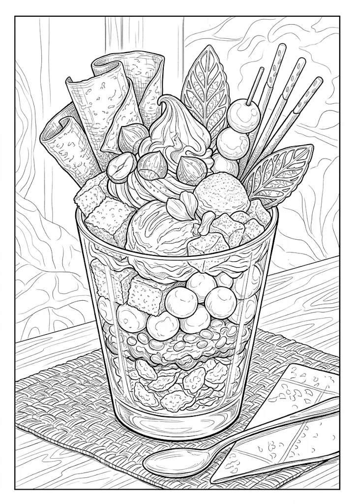 抹茶パフェ ｜ 高齢者向け無料塗り絵