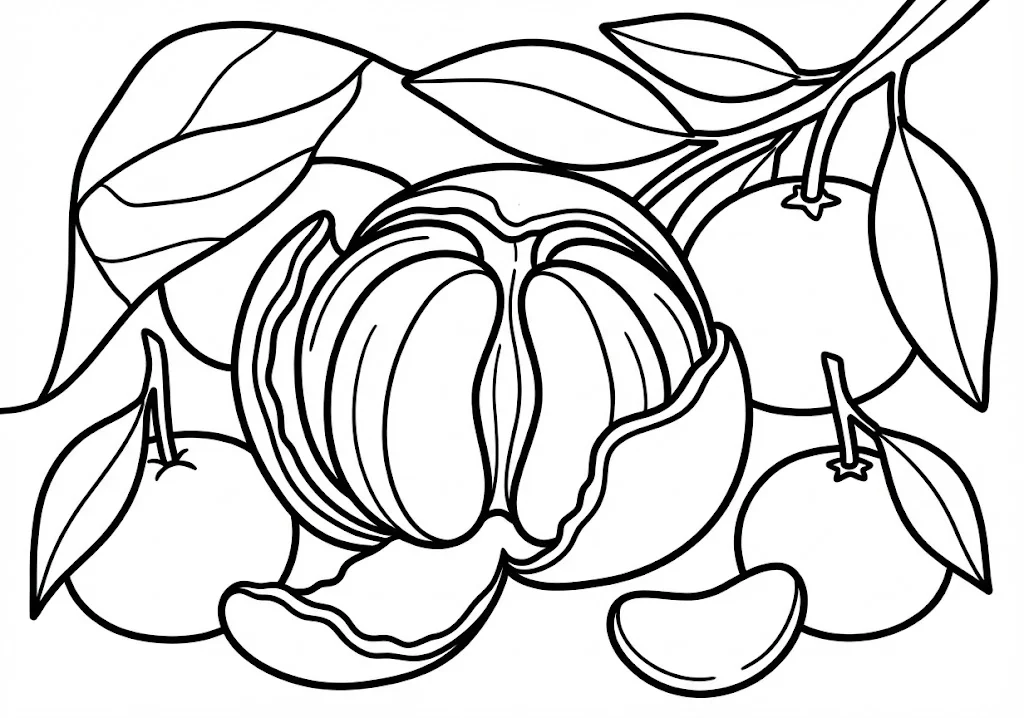 みかん (Mandarin Orange) ｜ 高齢者（g3b3）向け無料塗り絵｜美味しい食べ物イラスト