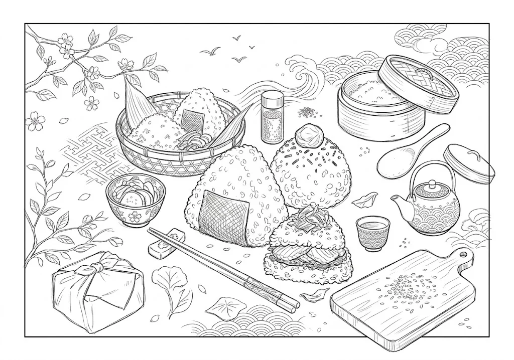 おにぎり ｜ 高齢者向け無料塗り絵
