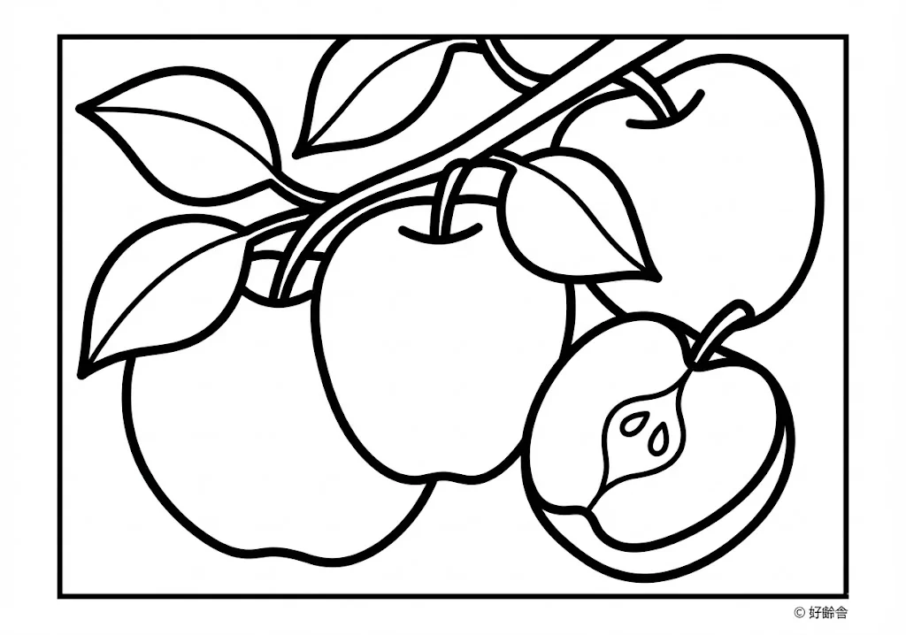 りんご (Apple) ｜ 高齢者（g3b3）向け無料塗り絵｜美味しい食べ物イラスト