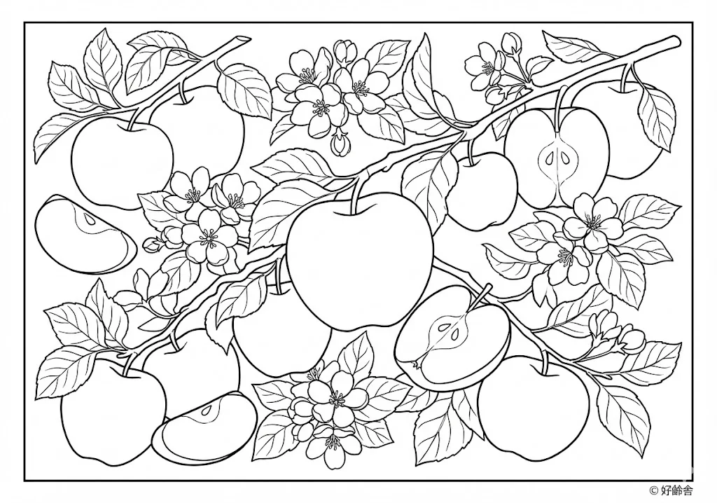 りんご (Apple) ｜ 高齢者（g3b3）向け無料塗り絵｜美味しい食べ物イラスト