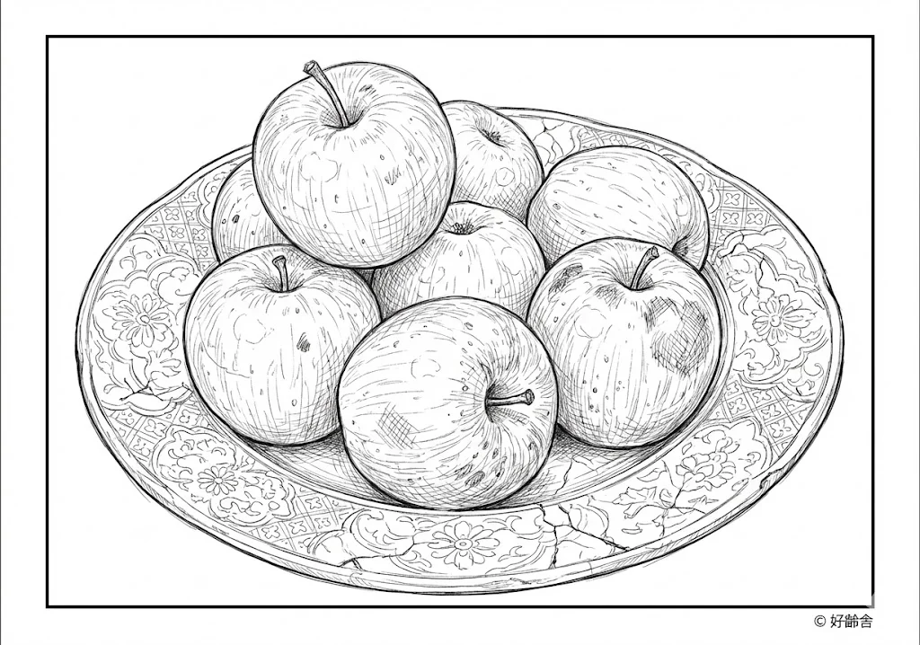 りんご (Apple) ｜ 高齢者（g3b3）向け無料塗り絵｜美味しい食べ物イラスト