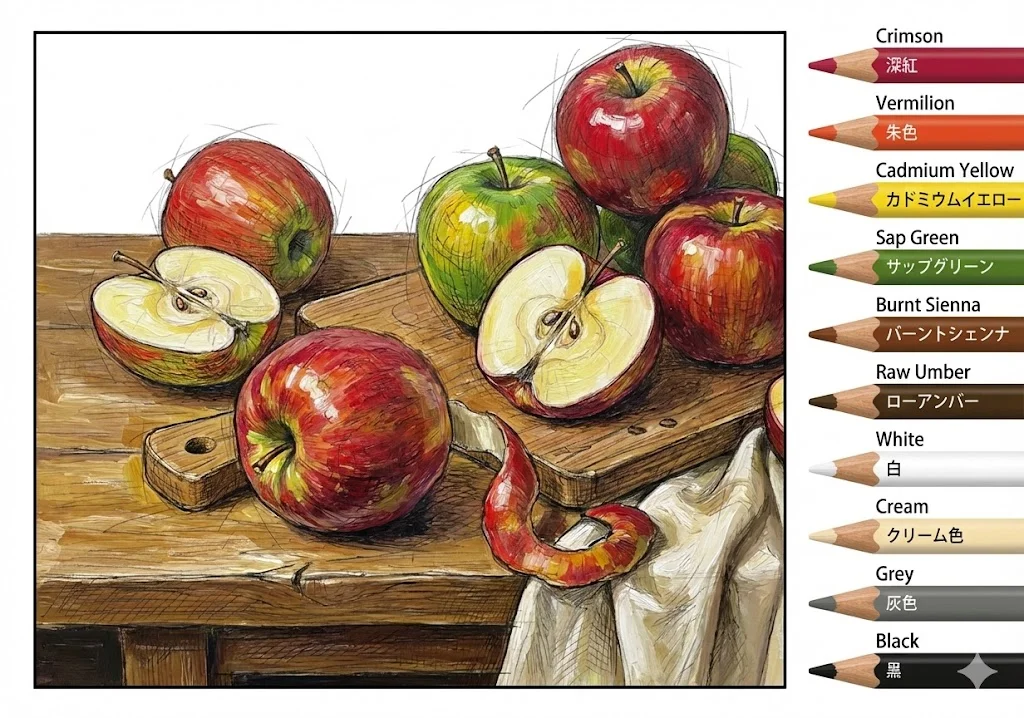 りんご（完成見本） (Apple) ｜ 高齢者（g3b3）向け無料塗り絵｜美味しい食べ物イラスト