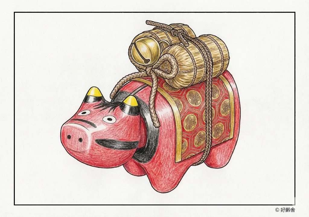 赤べこの塗り絵（彩色見本）