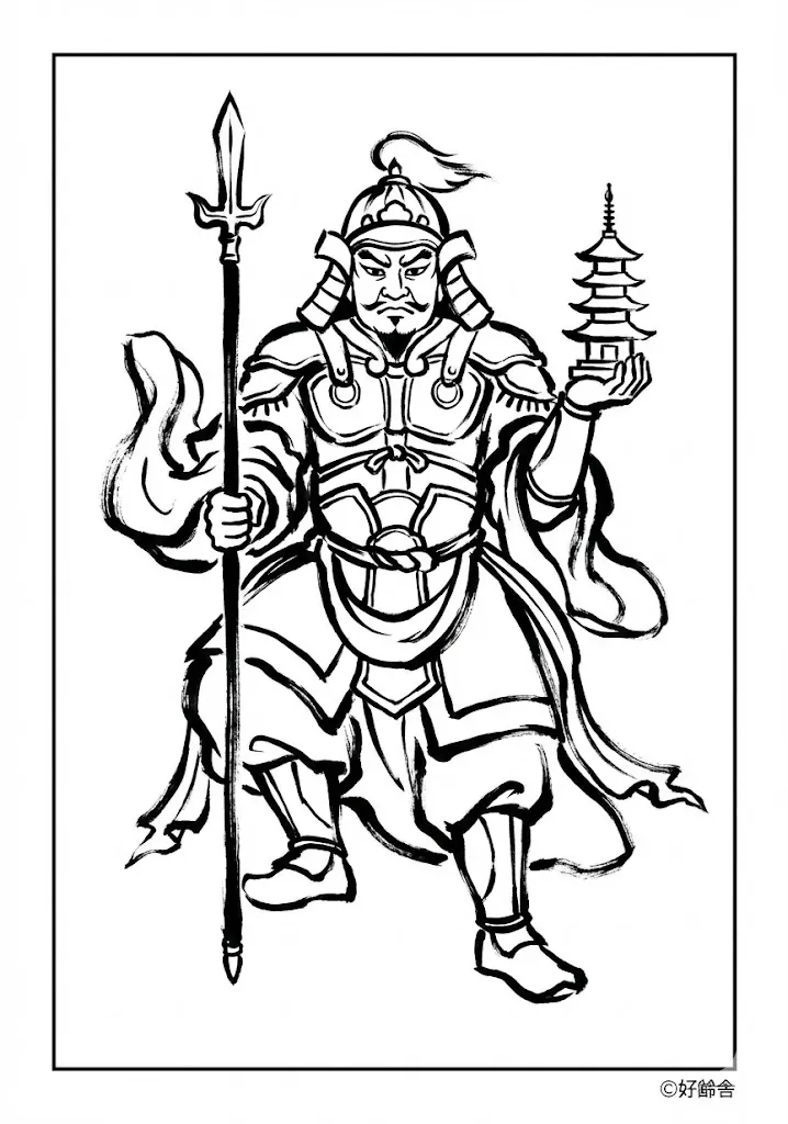 七福神（毘沙門天） ｜ 高齢者（g3b3）向け無料塗り絵