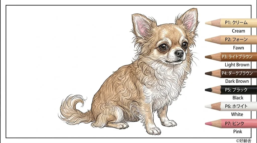 チワワの塗り絵（彩色見本）