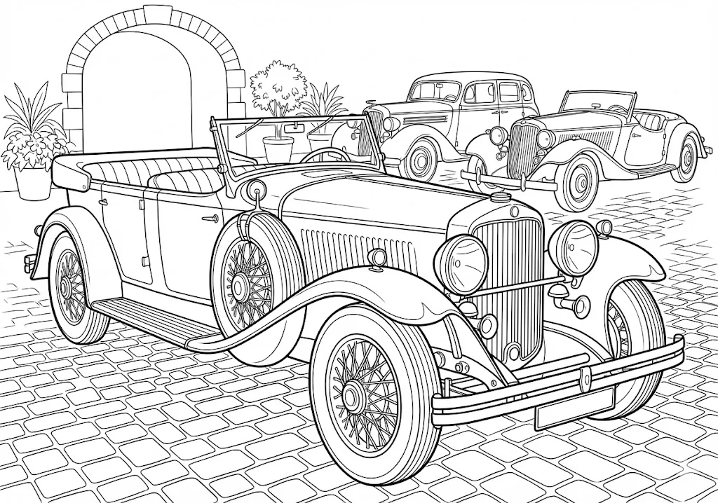 クラシックカー ｜ 高齢者（g3b3）向け無料塗り絵