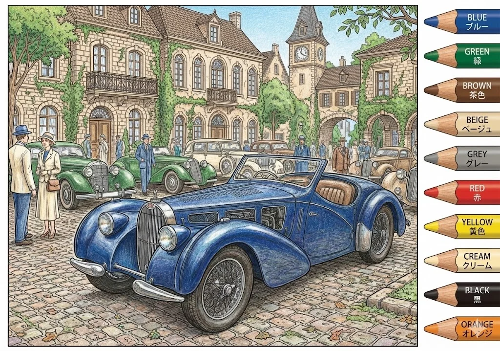 クラシックカー（完成見本） ｜ 高齢者（g3b3）向け無料塗り絵