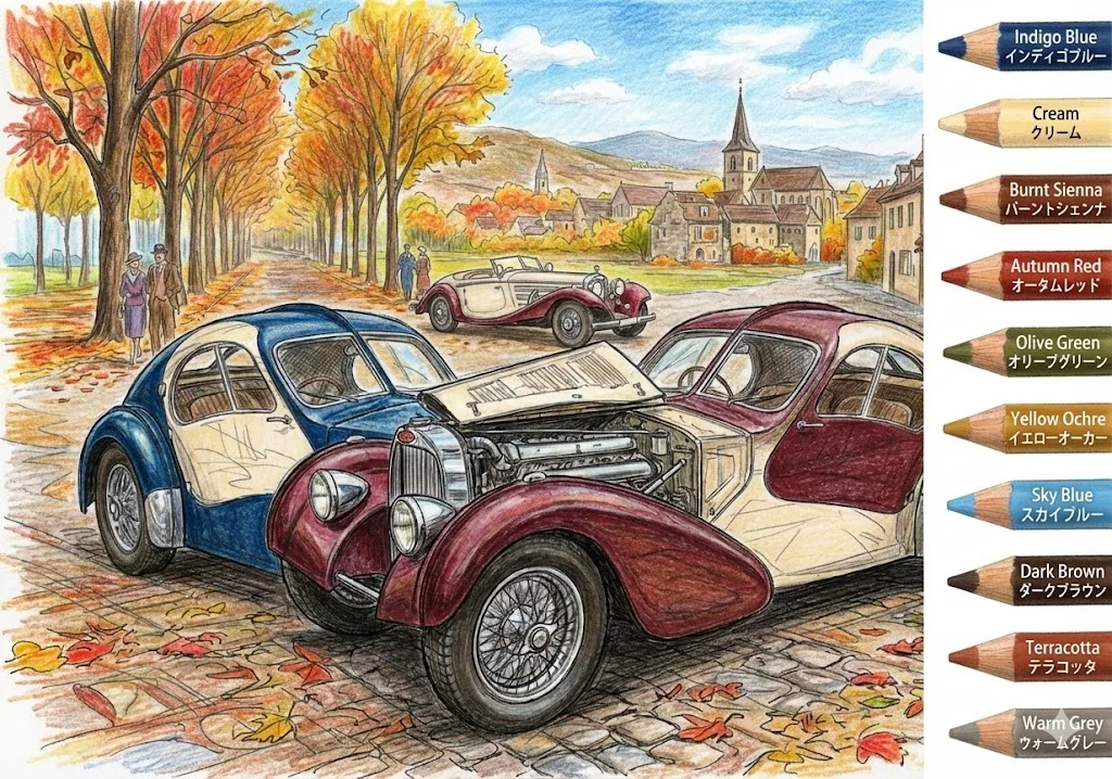 クラシックカー（完成見本） ｜ 高齢者（g3b3）向け無料塗り絵