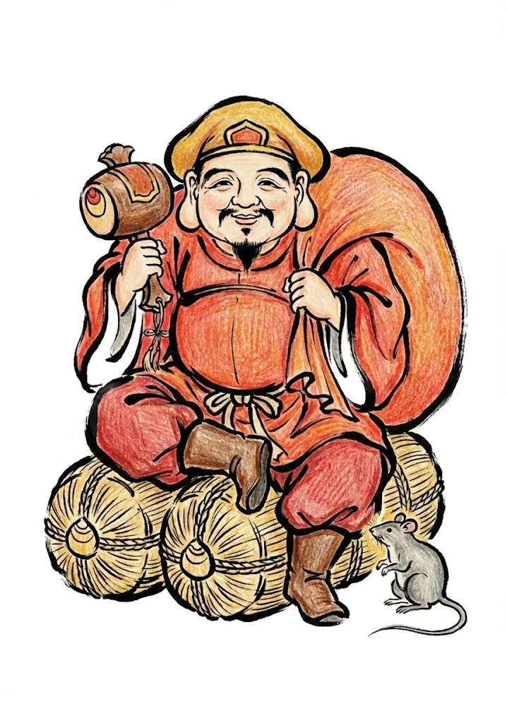 七福神（大黒天）（完成見本） ｜ 高齢者（g3b3）向け無料塗り絵